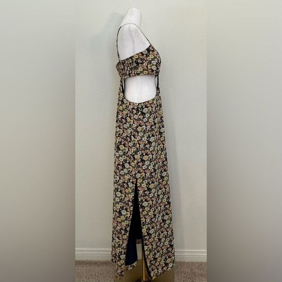 Navy Blue Floral Cutout Maxi Dress with Adjustable Straps and Slit Women’s XL - Picture 8 of 16